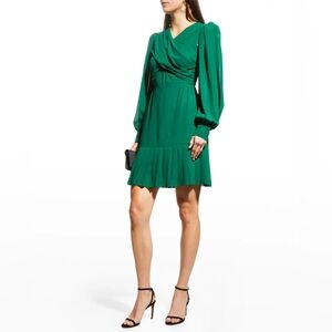 One33 Social Pleated Crossover Blouson-Sleeve Dress Green Event Women’s Size 2